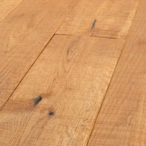 Close-up of Easiklip rustic smoke stain solid oak hardwood floor sample showing natural grain