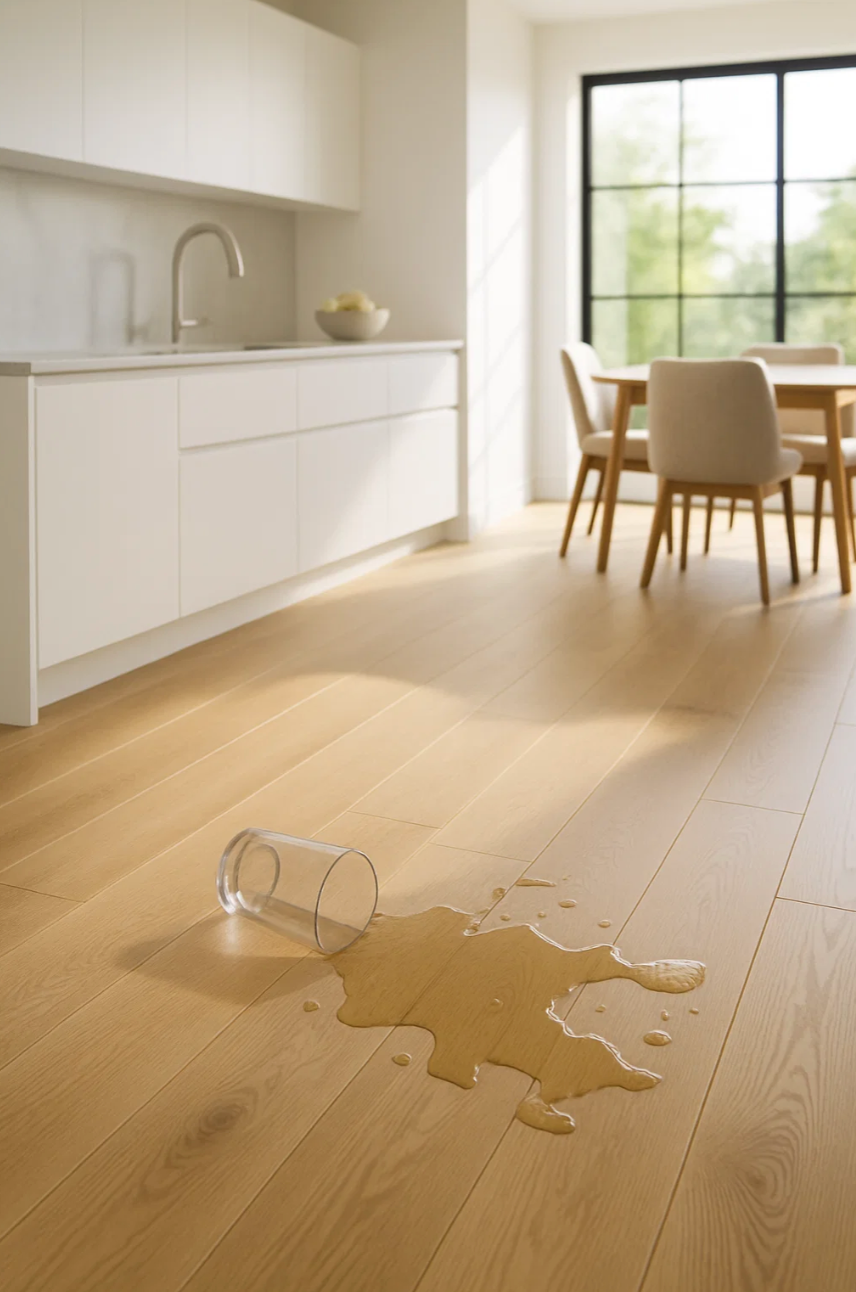 Water resistant hardwood flooring