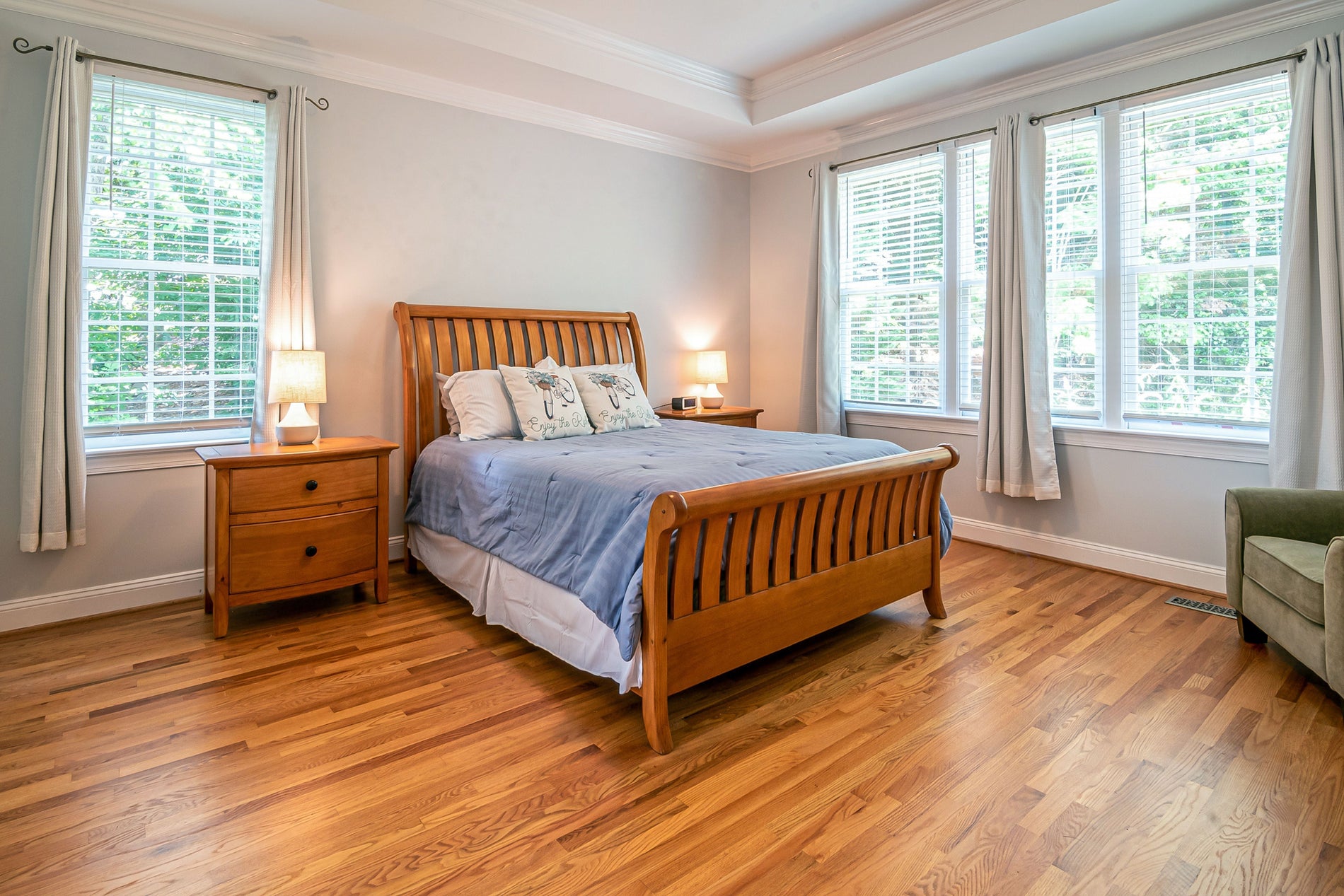 Solid hardwood flooring in the bedroom