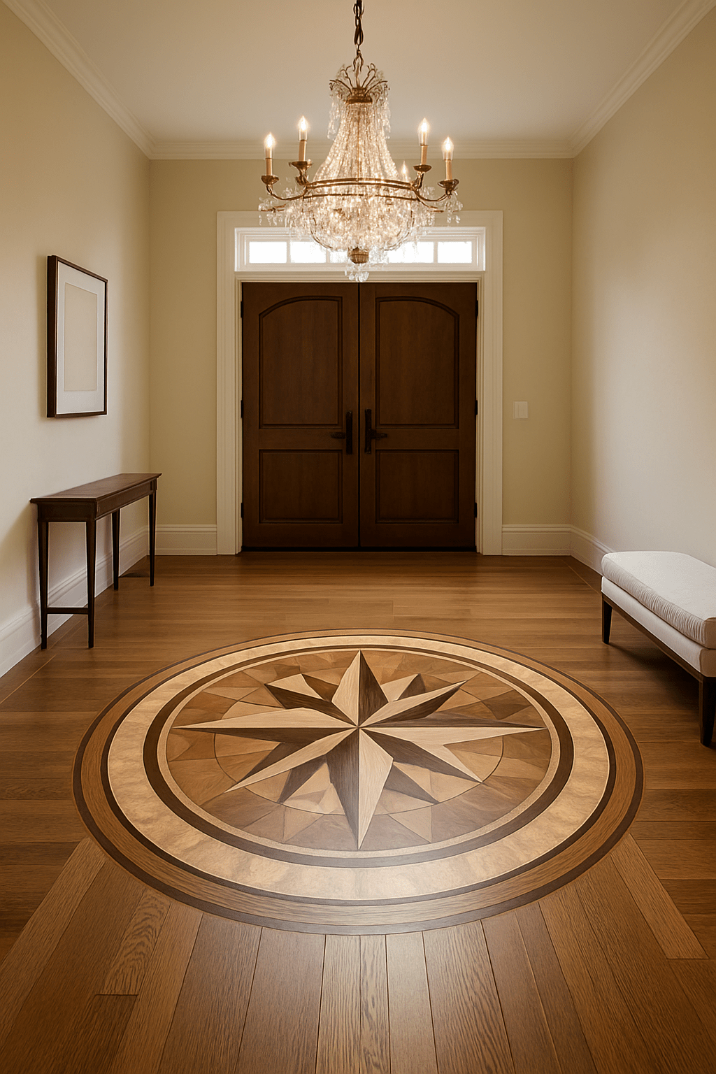 Hardwood floor medallion in foyer