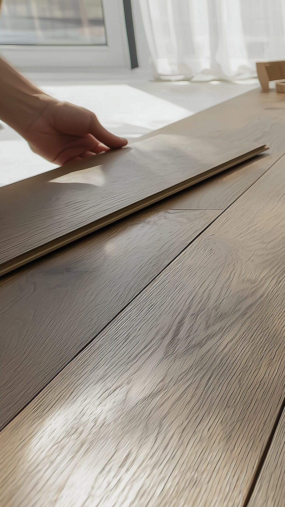 DIY installer clicking Easiklip solid hardwood planks together with the floating clip system