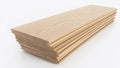Stack of unfinished Easiklip 3/4-inch solid white oak hardwood planks showing tongue-and-groove profile