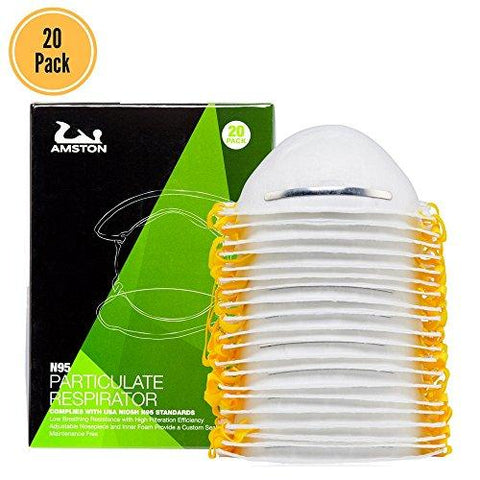 AMSTON N95 Disposable Dust Masks 20 pack - NIOSH-Certified - (Lightweight, Soft, Breathable and Four Layer Dust Mask)