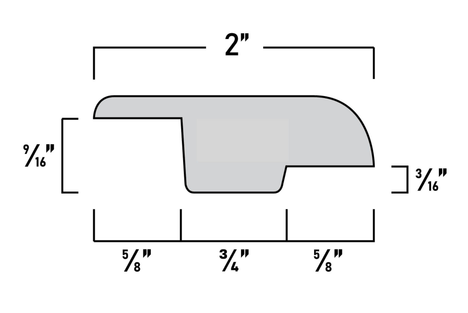 Offset T-Moulding - 9/16" in. Thick x 2 in. Wide x 96 in. Length - Easiklip Floors
