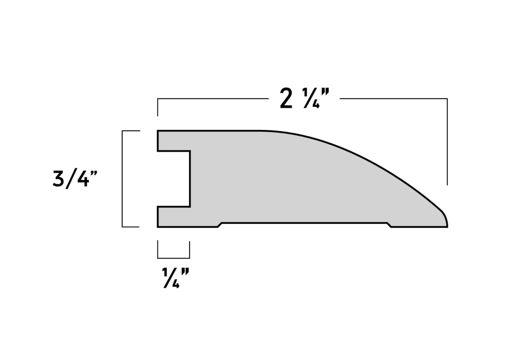 Flush Reducer Molding - 3/4" in. Thick x 2 1/4" in. Wide x 96" in. Length - Easiklip Floors
